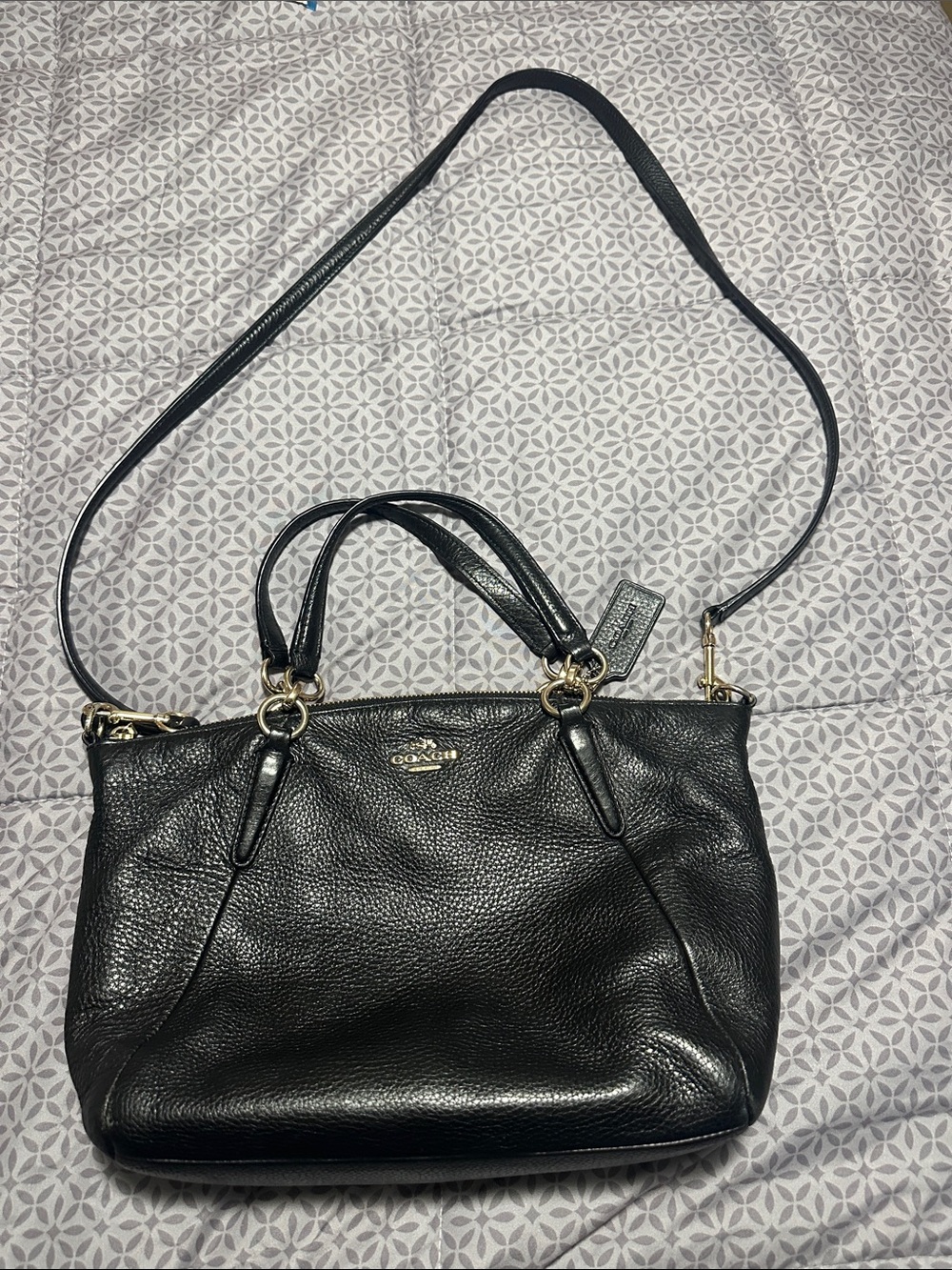 Coach Black Pebbled Leather Shoulder Bag with Gold-Tone Hardware
